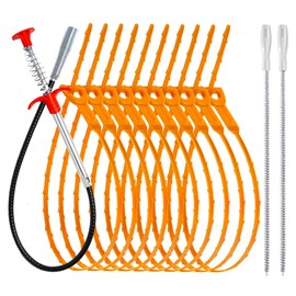 22.4inch Drain Snake (1pc), 25inch Hair Drain Clog Remover (10 pcs) & 18Inch Cleaner Brush (2 pcs), Sink Plumbing Snake Drain Tool Unclogger Tool Set For Kitchen, Bathroom Tub, Sewer, Toilet