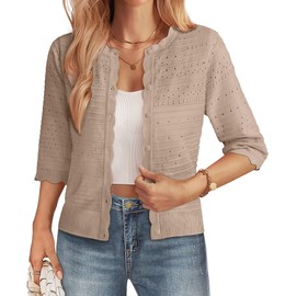 Short Sleeve Cardigans for Women Khaki Button Up Lightweight Summer Cardigan Open Front Crochet Cropped Sweater Jacket