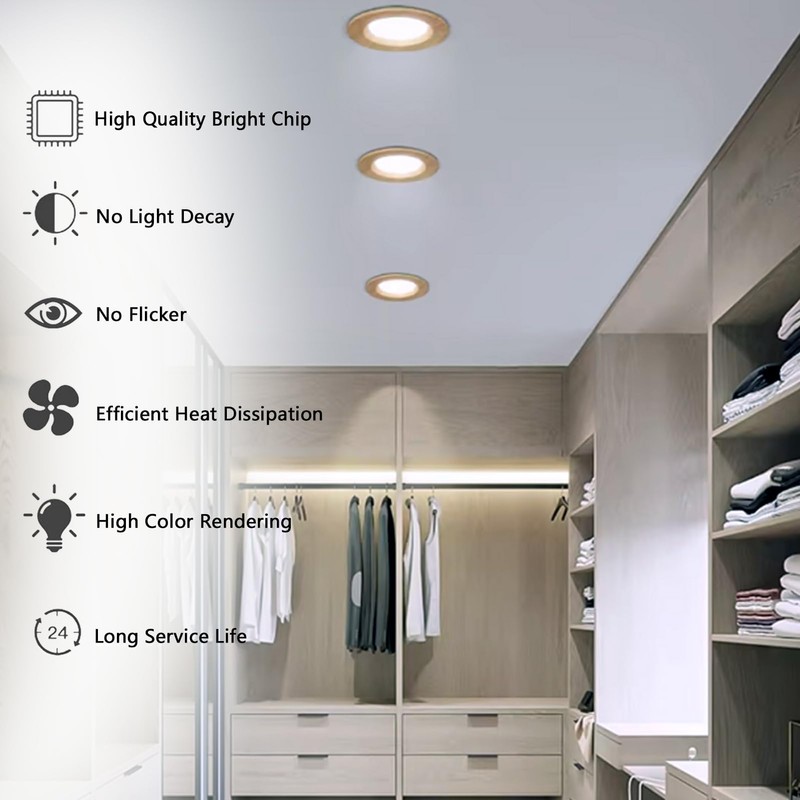 YGS-Tech 2 Inch LED Recessed Lighting, Wood Grain Style Dimmable