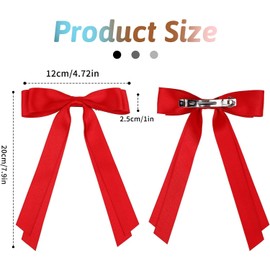 Hair Bows for Girls, 2 PCS Large Silky Satin Long Tail Hair Ribbon Clips Ponytail Holder with Metal Alligator Clips Retro Cute Black Red Hair Barrettes Aesthetic Bowknot Hair Accessories for Women