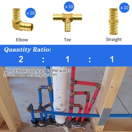 40pcs PEX Fittings, 1/2" Brass PEX Fittings, PEX Brass Crimp Fitting Combo with Tees"T", Elbows, Couplings (40pcs, 1/2")