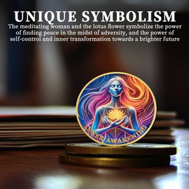 Affirmation Sobriety Coin - Inner Awakening AA Chip Medallion - Heart Bloom Lotus NA Alcoholics Anonymous Token - Addiction Recovery Gift for Sober Women