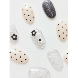 Dot Nail Black Glitter Handmade Nail Tip - Short Oval / 도트네일 블랙글리터 수제네일팁 - 숏 오벌
