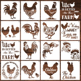 Keluna Farmhouse Chicken Stencils for Painting - 15 Pcs Farm Chicken Stencils Reusable, Stencils for Painting on Wood Fabric Crafts, Farmhouse Chicken Rooster Painting Stencil for Wood Burning