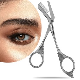 DINNAT Eyebrow Trimmer Scissor With Comb, Eyebrow Trimmers, Professional Precision Eyebrow Trimmer, Stainless Steel Eyebrow Trimmer Scissors with Combs, A Must-have Makeup Tool (Dark Grey)