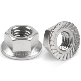 Pack of 10 Flange Nuts M10, Jeboler M10 Nuts Stainless Steel DIN 6923 Hexagonal Nut with Flange and Locking Toothing Collar Nut, Locking Tooth Nuts Serrated Hex Nuts for Bicycle Maintenance etc.