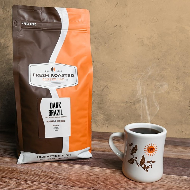 Fresh Roasted Coffee, Dark Brazil, 5 lb (80 oz), Med-Dark