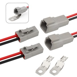 Guslcez DTP 2 Pin Waterproof Connector with 12 AWG Cable, Automotive Electrical Connector Plug Kit (Male & Female) for Car, Truck, Boat, LED Light (2 Pairs)
