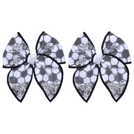 Black White Soccer Hair Bows for Girls, 4" Mesh Tulle Fable Bow Hair Clips