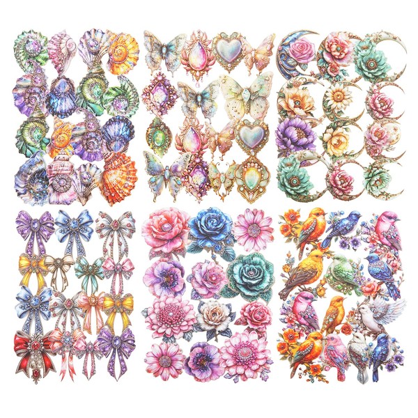 AuriicLeaf Pearl Treasure Box Sticker Set, 120Pcs Retro Hard Card