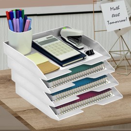 Acrimet Stackable Letter Tray 4 Tier Side Load Plastic Desktop File Organizer (White Color)