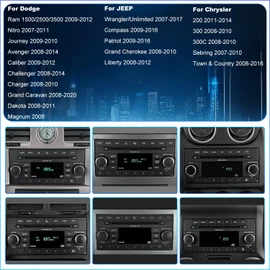 Car Radio for Dodge Ram 1500/2500/3500 2009-2012, Jeep Wrangler JK 2007-2018, Challenger Charger 2008-2010, Chrysler 7 Inch Touch Screen Stereo CarPlay Android Auto GPS Bluetooth SWC FM Backup Camera