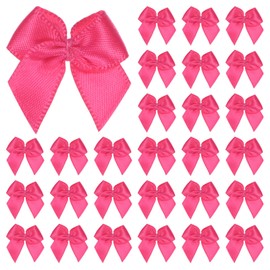 M METERXITY 200-Pack Mini Craft Ribbon Bow 1x1 Inch Checkered Fabric Satin Ribbon Bows Boutique for Craft DIY/Treat Bags/Hair Bow Sewing/Wedding/Birthday/Party/Christmas [Rose Red]