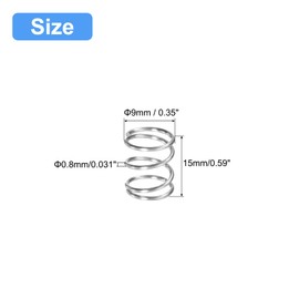 QUARKZMAN Pack of 5 Compression Spring 304 Stainless Steel Compression Springs Spring Spring Coil Spring Steel Spring 9 mm AD 0.8 mm Wire Size 15 mm Free Length Silver Tone