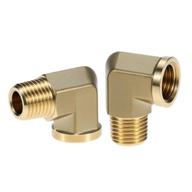 QWORK 90 Degree Brass Street Elbow, 2 Pack 1/4" NPT Male x 1/4" NPT Female Forged Fitting, High-Temperature Brass Connector, NPT Pipe Fittings