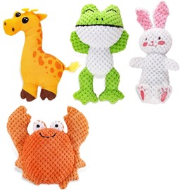 4 Pack Plush Squeaky Chew Toys for Puppy, Small and Medium Dogs - Durable Interactive