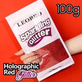 LEOBRO Red Glitter, 100 g / 3.5 oz Holographic Fine Glitter for Crafts, Resin, Flowers, DIY Jewelry Party Decorations