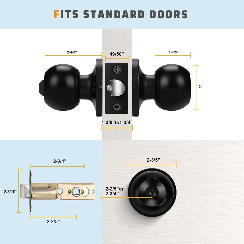 KNOBWELL 6 Pack Door Knob with Lock and Key (Keyed