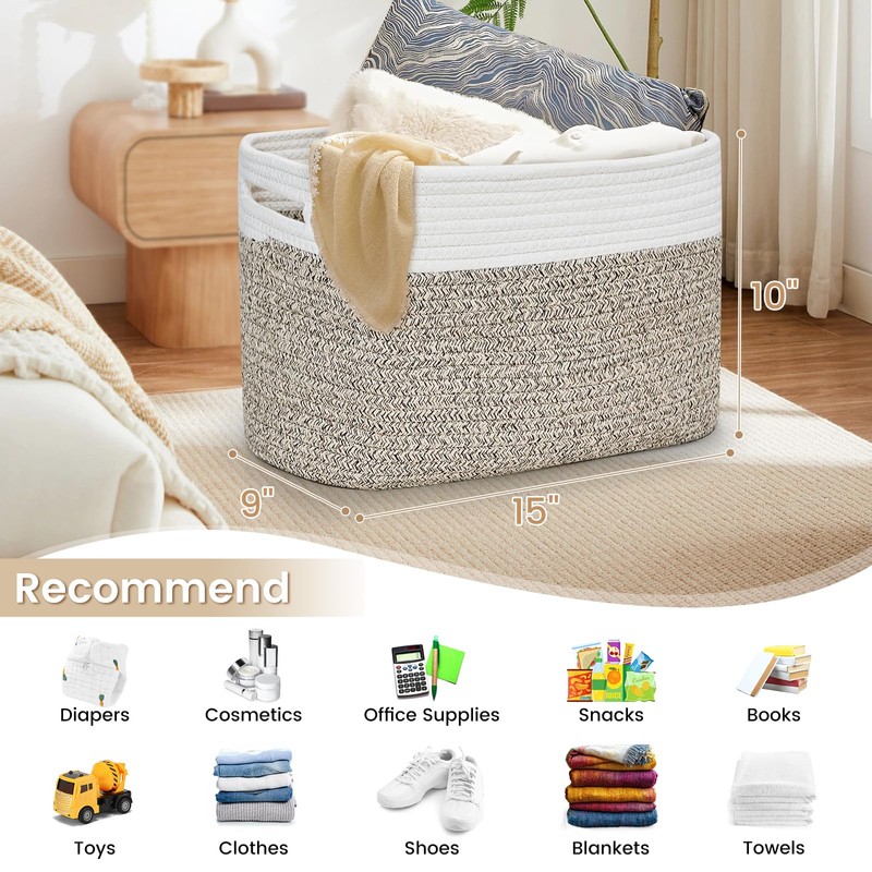 3 Pack Shelf Woven Storage Basket, Closet Rope Baskets For