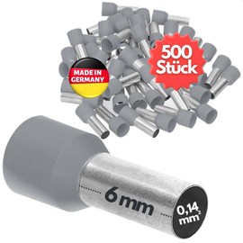 Kalitec AE01406GR Insulated Wire End Ferrules 0.14 mm² 6 mm Long Grey I Made in Germany I Industrial Quality Pack of 500