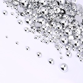 1000pcs Imitation Silver Gems Flatback Pearls Nails Silver Balls 2-8mm Half Round Ball Flatback Pearl Beads for Nails, Round Half Beads for DIY Craft Gem Decorations