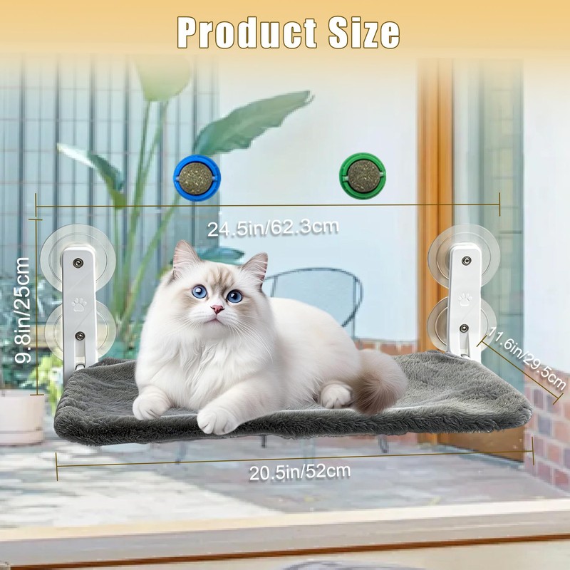 Lantiverse Cat Window Perch Hammock - Foldable Cordless with 4