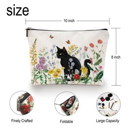 2 Pcs Aesthetic Makeup Bag Gift for Women, cat lover keychain, Vintage Cute Black Cat and Flower Reusable Makeup Bag Gift for Women, Cat Gifts for Cat Lovers, Cat Owners Gifts, Cat Mom Gifts