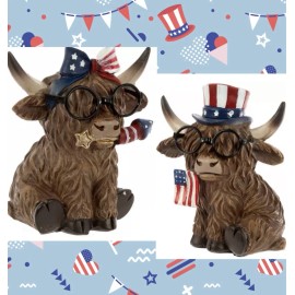 Hobby Lobby 2025 Hobby Lobby Highland Cows 4th of July Figurines, Set Of 2, NWT