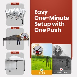 Copa 10x10 Pop Up Canopy Tent, One Press Instant Up, Canopy Tent 10x10 with Removable Sidewall, Bonus 4 Ropes, 8 Stakes Outdoor Tent (White Tent)