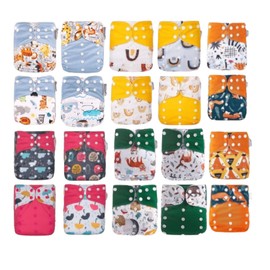 KaWaii Baby 20 One Size Printed Snap Pocket Cloth Diaper Shells, Waterproof Washable Adjustable Use with Diaper Inserts Prefold or Fitted