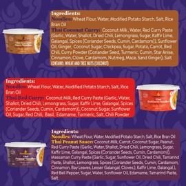 Watcharee's Classic Thai Noodles Bowl Variety Pack | Coconut Curry, Red Curry, and Peanut Sauce | Mild Heat, Vegan, Ready In 2 Mins | Made In Thailand - 3 Pack (9.88 oz Each)