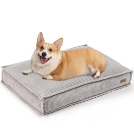 FUKUMARU Dog Bed, Thickened Corduroy Dog Beds Mat with Washable Cover, Large Waterproof Cotton Dogs Bed for Crate, Cozy Fluffy Pet Pillow Beds Kennel Pad with Non-Slip Bottom, 36inch, Light Grey