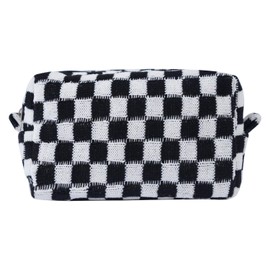 Terceton Checkered Makeup Bag Cute Upencil Case Travel Pouch Portable Zipper Small Toiletry Bag Cosmetic Case for Girl Women