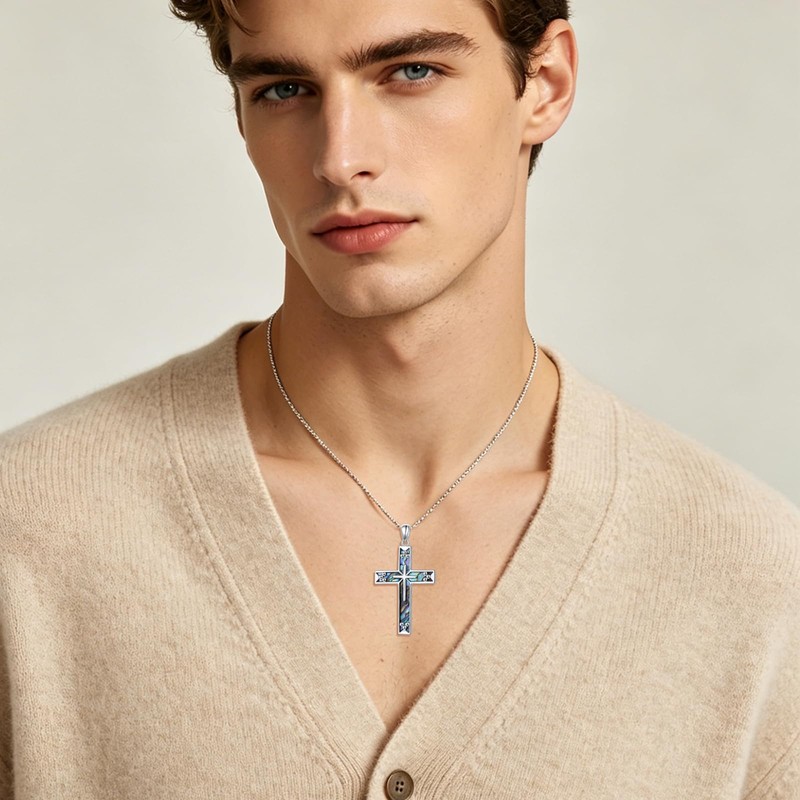 Cross Necklace S925 Religious Cross Pendant Abalone Shell Christian Jewelry