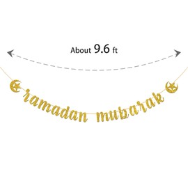 Ramadan Mubarak Banner,2025 Ramadan Party Decorations,Eid Festival Muslim Islam Party Decorations, Gold Glitter