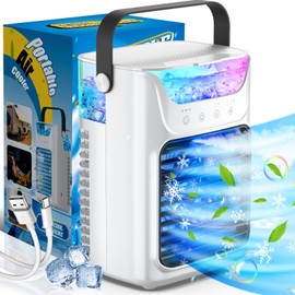 Portable Air Conditioners, 3 Wind Speeds & 7 LED Lights Evaporative Personal Air Cooler, 4 in 1 Portable AC with 650 mL Large Water Tank, Mini Air Conditioner for Bedroom/Car/Home/Camping/Room