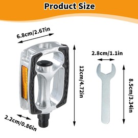 Disnace Universal Bike Pedals, Mountain Bike Pedals, Aluminum Alloy Bicycle Pedal, Reflective Strips Bicycle Pedal for MTB, Road, BMX, E-Bikes, Urban Commuting, Silver, With Open-End Spanner