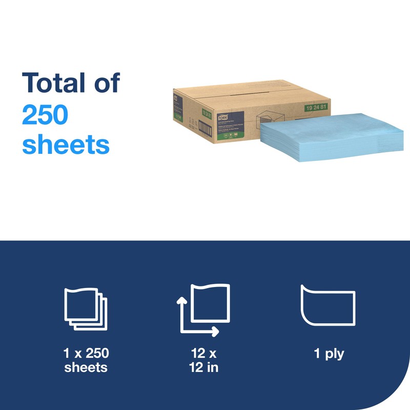Tork Low-Lint Cleaning Cloth Blue, Flat Pack, 1 x 250