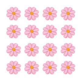 QUARKZMAN Pack of 24 Flower Iron-On Patches, Pink Embroidered Sewing Patches, Hand Crocheted Appliques, 1.65 Inches Flower Embroidery Patches for Clothes, Sewing, DIY, Craft, Hats, Shoes, Gift
