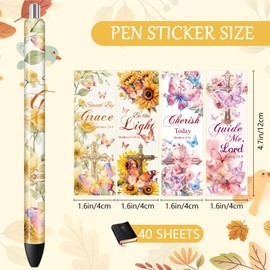 Wxiben Bible UVDTF Pen Wraps - 40 Sheets Christian UV DTF Decals, Flower Religious Cross Butterfly Rub on Transfer Stickers for Women, Waterproof DIY Blank Pens Crafts
