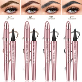 Magic Liquid Eyebrow Pencil - New 4 Tip Microblade Eyebrow Pen, Eyebrow Contouring Pen, Natural Long-Lasting Hair-Like Defined Brows Microblading Eyebrow Pencil (# 02)