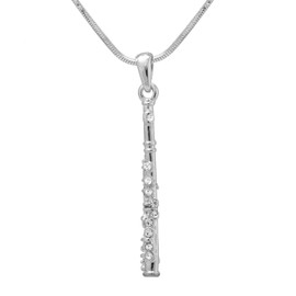 Spinningdaisy Perfect Crystal Flute Musical Instrument Necklace Silver