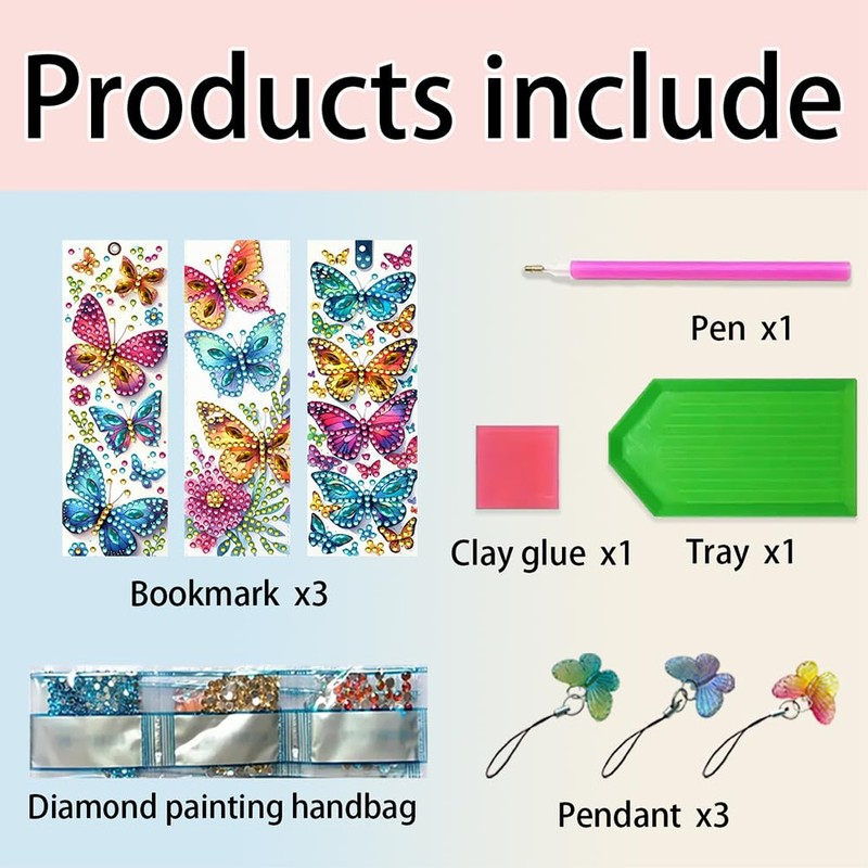 3 Pcs 5D Diamond Painting Bookmarks for Book Lovers, Handmade