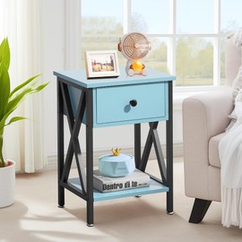 VECELO Nightstand,Modern Bedside End Table, Night Stand with Drawer and Storage Shelf for Living Room Bedroom, Industrial Metal Frame