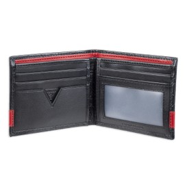 Guess Men's Leather Slim Bifold Wallet, Black/Red, One Size