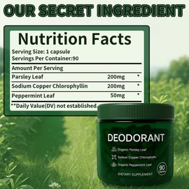 JOKODOMUS Body Deodorizing Supplement - Mint, Parsley & Chlorophyll Capsules for Body Odor, Deodorant Chlorophyll Pills for Women & Men, 90 Capsules (1)