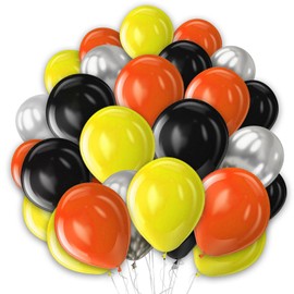 Black, Yellow, Orange Balloons - 30pcs Pack (5 Inch Silver Chrome Construction Balloons) for Birthday, Baby Shower & Construction Truck Theme Party Decor
