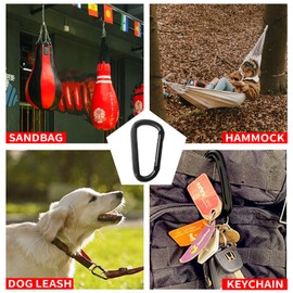 Carabiner Caribeener Clips, 3" Heavy Duty Carabiner for Hammocks, Camping Accessories, Hiking, Keychains, D Shaped Spring Hook Carabiners for Dog Leash, Harness and Key Ring, 880lbs, Black(2 PCS)