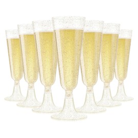 KOOSREEL Plastic Champagne Flutes, 50 Pack 5Oz/150ml Gold Glitter Plastic Champagne Glasses Cocktail Glasses Prosecco Glasses for Party,Birthday,Wedding,Chrismas,Thanksgiving