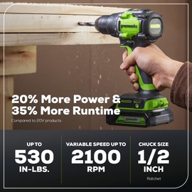 Greenworks 24V Brushless Cordless 4-Tool Combo Kit With 530 in-lbs 1/2" Drill Driver, 1950 in-lbs 1/4" Impact Driver,3000 SPM Reciprocating Saw,200 lumens Flashlight,2 * 2Ah Battery and Fast Charger